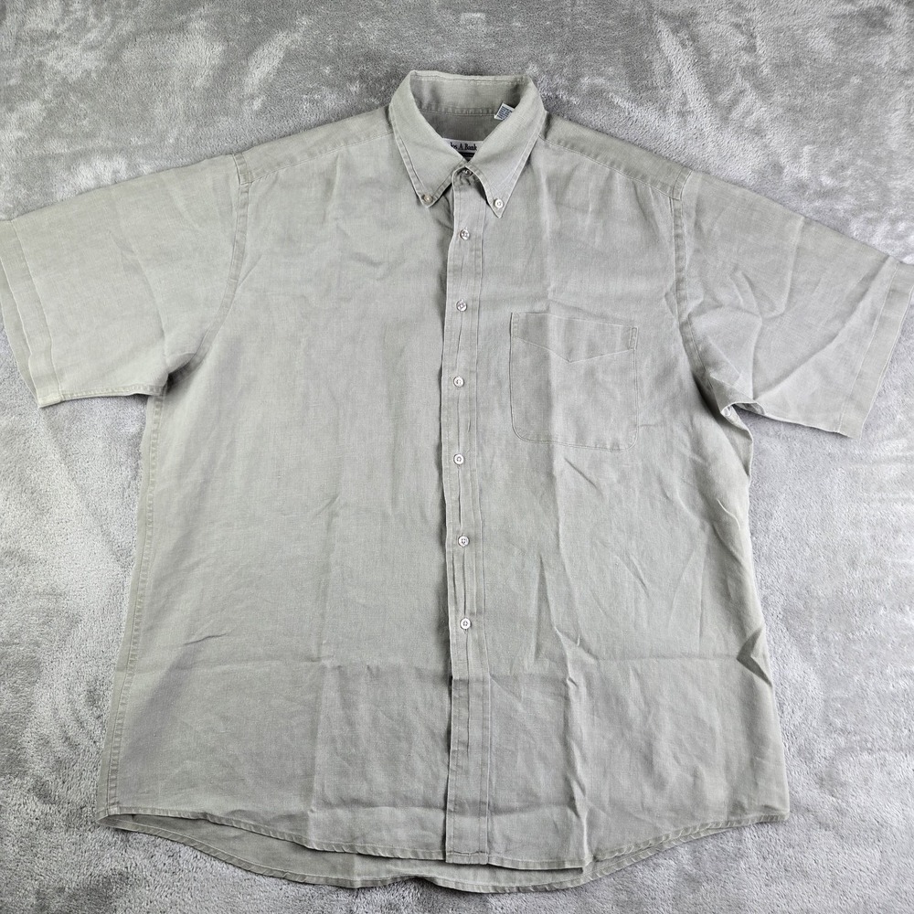 Vintage Jos A Bank Shirt Large Sage Green 100% Linen Oversized Sportswear Casual